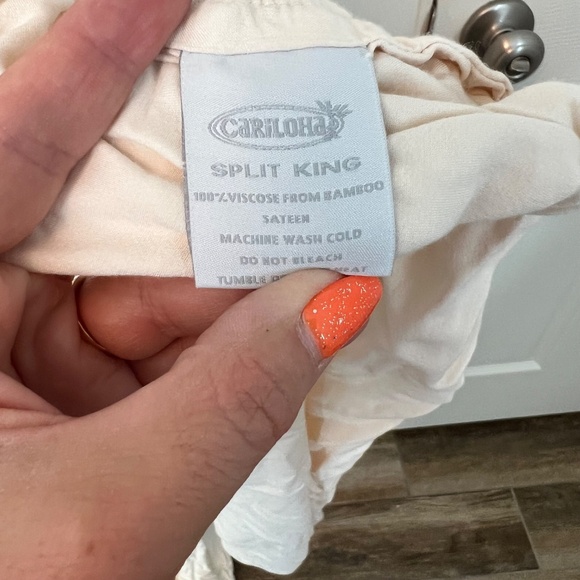 Cariloha Bamboo 3 piece Cream Split King 100% Viscose From Bamboo Sheet Set USED - Picture 7 of 8